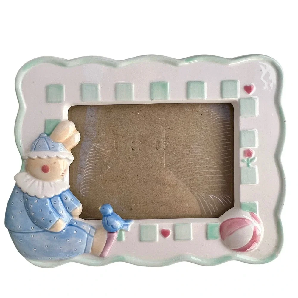 Picture Frame Ganz Ceramic Bunny‎ 4x6 Nursery Decor Garden Theme Mint Green